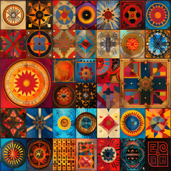 Colorful ceramic tiles display a seamless floral pattern with artistic decoration and vibrant color