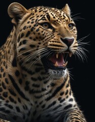 Obraz premium Detailed portrait of a roaring tiger's face, isolated on black background