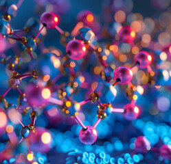 Bright colorful Christmas lights blur with a glowing purple glitter design