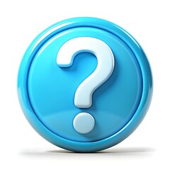 Naklejka premium A bright blue circular button featuring a prominent white question mark, symbolizing curiosity and the search for answers, with a glossy 3D effect.