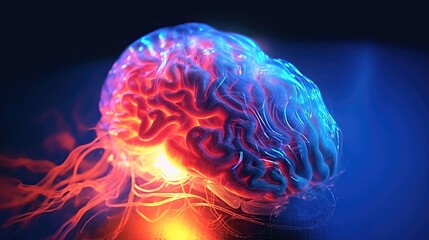 Colorful Abstract Brain with Electric Pulses and Fluid Dynamics