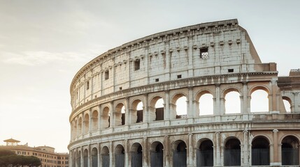 Fototapeta premium Ruins of Rome showcasing ancient architecture bathed in golden sunlight during sunset