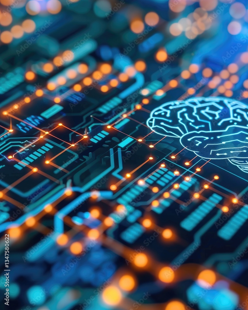 Aufkleber abstract digital brain circuit board glowing technology background artificial intelligence concept
