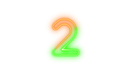 Neon 2 symbol icon glowing with transparent background