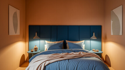 Serene Teal and Peach Bedroom Interior Design