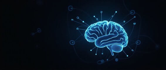 Fototapeta premium A stylized brain with a glowing outline, Glowing Brain AI Neural Network