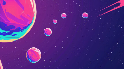 Abstract Space Scene with Planets and Comet on a Starry Purple Background