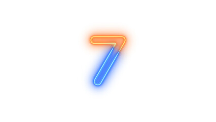 Neon 7 symbol icon glowing with transparent background