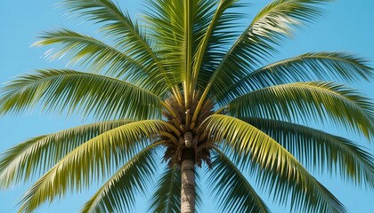 Fototapeta premium Coconut palm tree isolated on blue background.