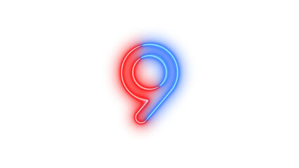 Fototapeta premium Neon 9 symbol icon glowing with transparent background