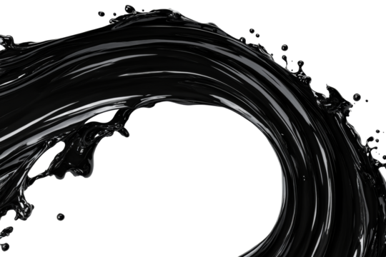 Abstract black swirl liquid, dynamic, flowing motion background, cut out transparent