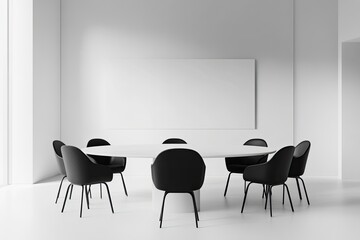 Modern conference room with blank whiteboard