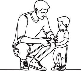 Heartwarming Line Art of Dad and Son Bonding