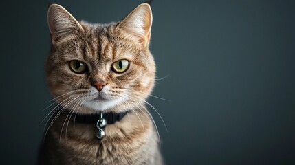 National Pet Day, Adorable Tabby Cat with Collar Close up Portrait Pet Photography