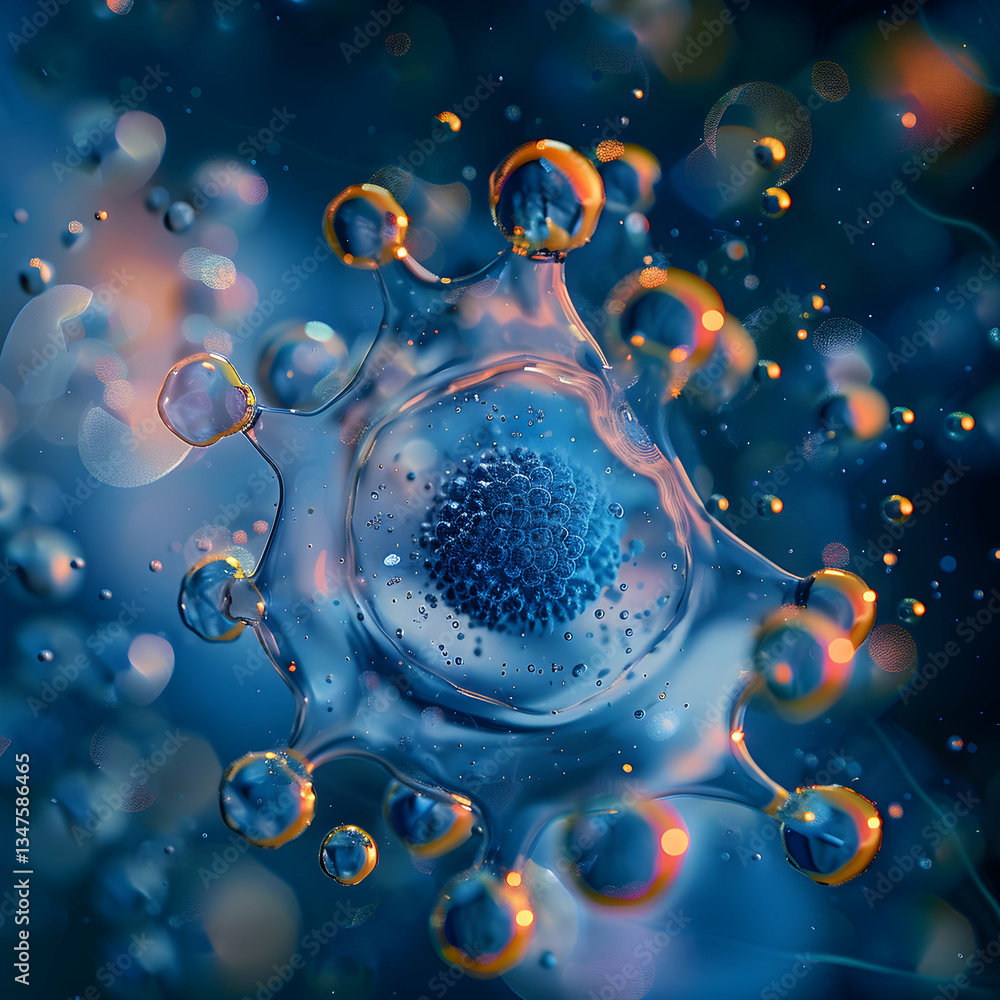 Poster blue water bubbles with light reflections create an abstract underwater design pattern
