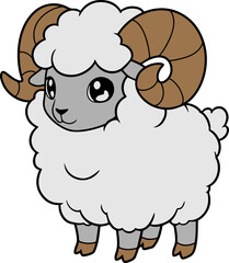 Cute Cartoon Ram Character With Fluffy Coat And Playful Expression