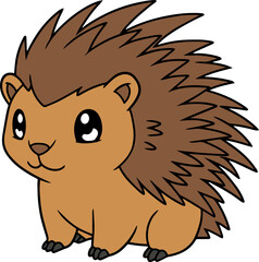 Cute Cartoon Porcupine with Brown Spines Sitting Happily