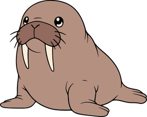 Cute Cartoon Walrus Illustration Brown And Beige Color Palette Simple Design