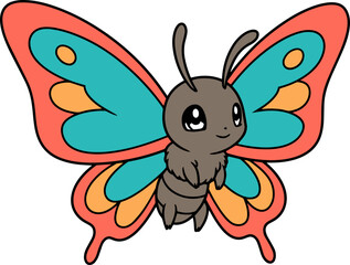 Endearing, Colorful Butterfly Character With Large Wings In Bright Orange And Blue Hues