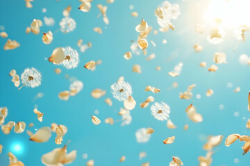 Dandelion seeds floating in the breeze on a bright blue background illustration --ar 3:2 - Image #4 @fme39856