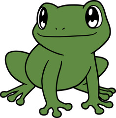 Happy Green Frog Character Illustration with Big Eyes in a Playful Pose