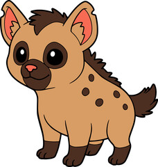 Illustration of a Cute Hyena Character with Spotted Fur and Large Eyes in a Whimsical Style