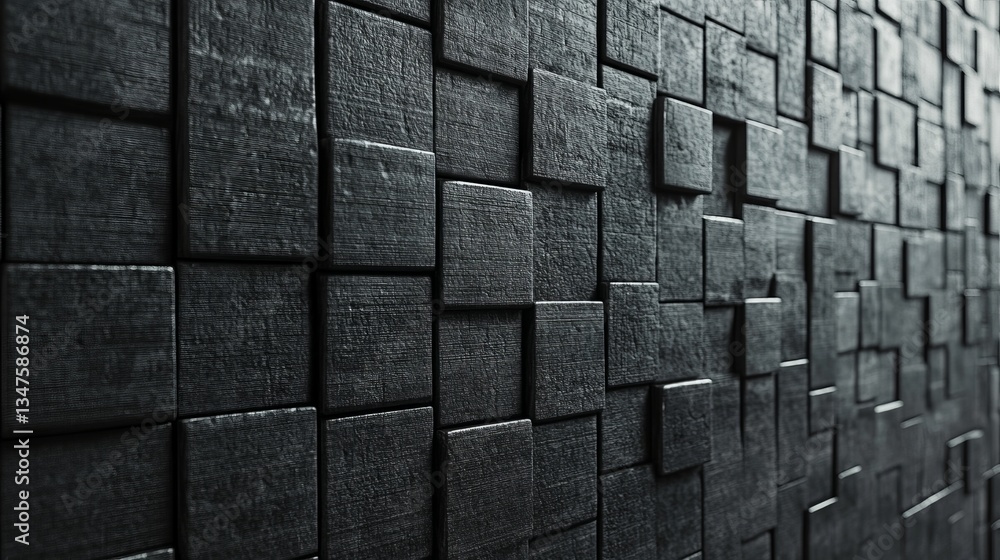 Poster a 3d render of a futuristic background, including a concrete wall with tiles and a complementary 3d 
