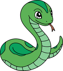 Playful Green Snake with Vibrant Features and Expression