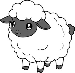 Adorable Cartoon Character of a Fluffy Sheep with Gray Face and Cute Expression