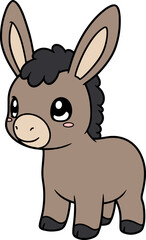 Adorable Brown Cartoon Donkey Character with Big Eyes and Playful Expression