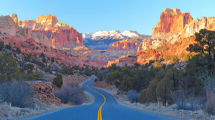 Majestic Desert Road: Canyon Landscape at Sunrise