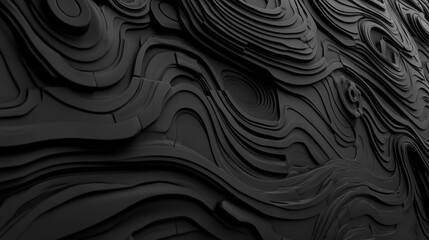 An abstract design featuring undulating black lines in 3D is the focal point of this darkly rendered wallpaper