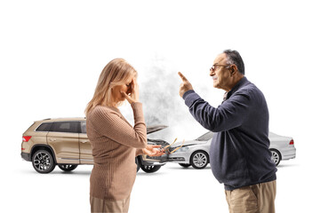 Man and woman having an argument about a car accident