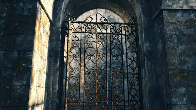 Ancient Weathered Black Metal Gate with Rustic Texture