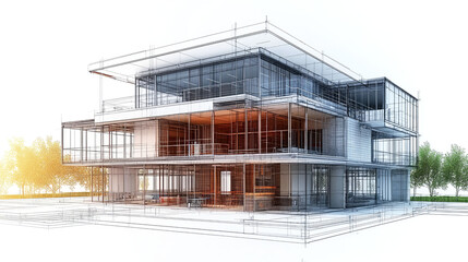 Obraz premium Modern Glass House Architectural Design: Luxury Home Blueprint