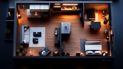 Fototapeta premium Modern Apartment Interior Design: Night View