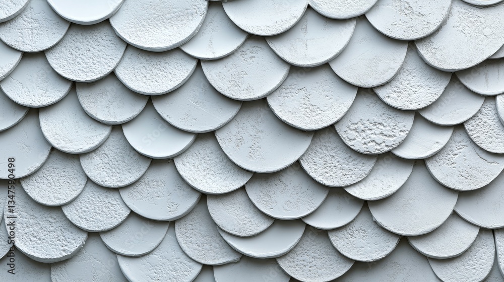 Poster the arrangement of fish scale tiles creates a 3d wall, juxtaposed with a futuristic background consi