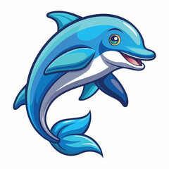 Fototapeta premium Cartoon blue dolphin mascot, vector illustration with white background, clip art for stickers