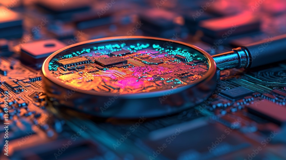 Aufkleber in a 3d render, a futuristic motherboard showcases white neon data flowing between the cpu and the u