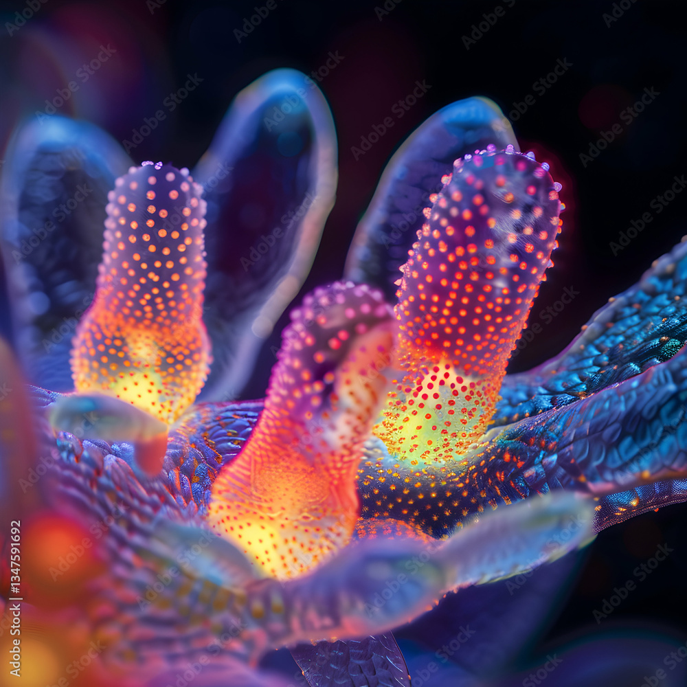 Poster underwater macro design concept of colorful coral reef with a close up of dna pattern