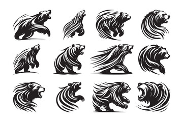 Obraz premium Set of Dynamic Bear Silhouette logo icon , isolated on a white background