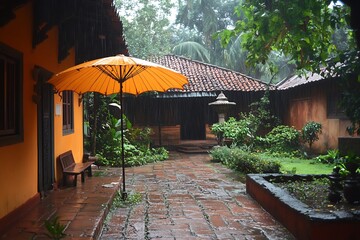 umbrella a plain shelter in rain a nook where one takes calm from wet domain
