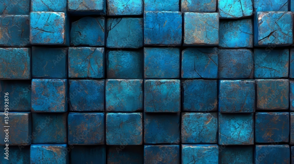 Poster the precise alignment of blue translucent blocks creates a modern tech background, as shown in a 3d 