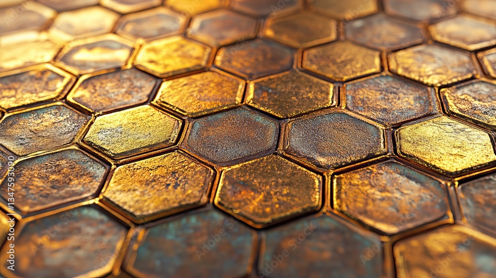 Poster the design consists of a diamond-shaped gold wall with tiles, set against a backdrop of luxurious ti