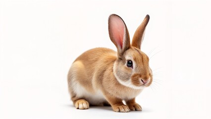 Obraz premium A small brown rabbit sitting on a white surface.