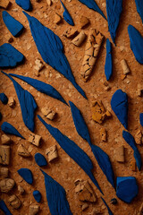 A creatively enhanced Li&egrave;ge (cork) texture with an abstract artistic twist. Vibrant colors such as deep blue, gold, and earthy reds blend into the natural cork grain, creating a dynamic and visually s