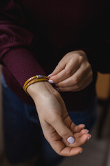 Natural stone bracelet on a woman's hand