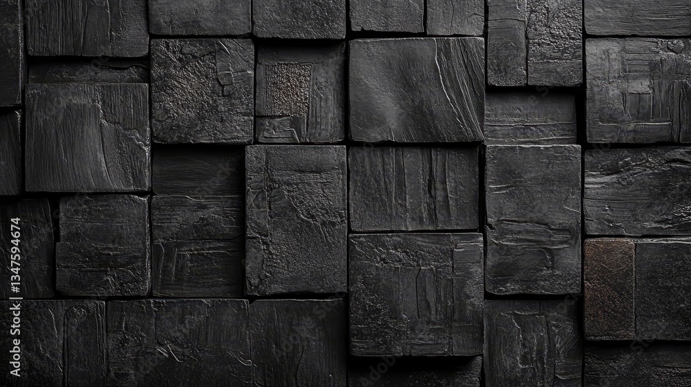 Poster futuristic tiles, arranged as a wall and rendered in 3d, are placed against a backdrop of rectangula