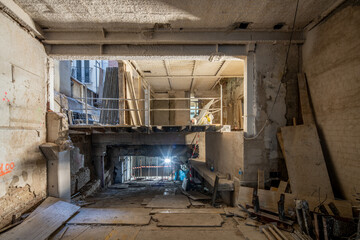 Building renovation site showcasing ongoing structural changes