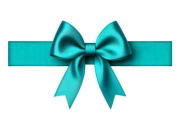 Elegant turquoise ribbon bow for holiday gift wrapping, cut out transparent
